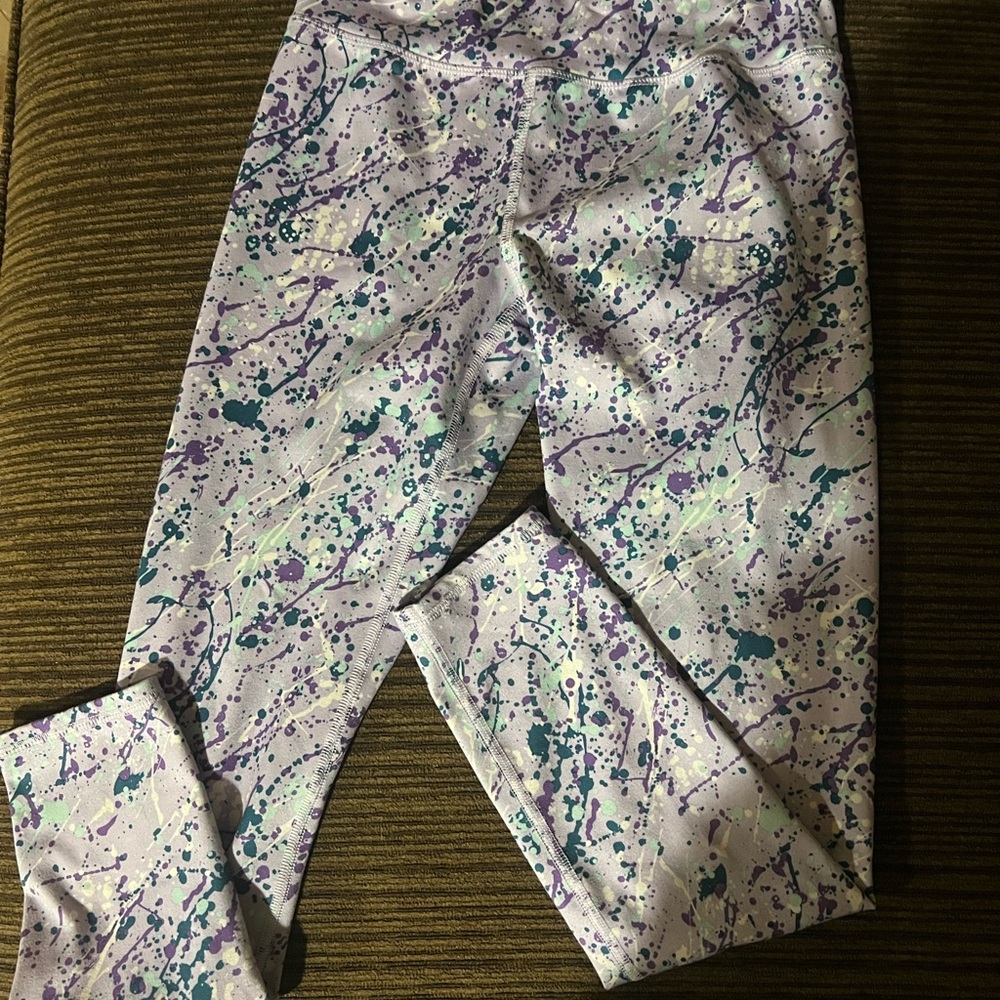 Athletic Works Purple and Green Splatter Leggings